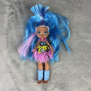 Cave Club Tella Doll Prehistoric Fashion Doll Blue hair Print Dress 8"